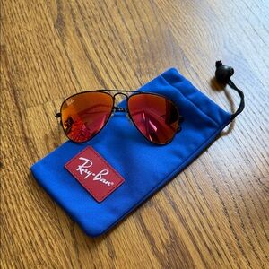 Ray-Ban Junior Kids’ Rj9506s Aviator Sunglasses Black Mirrored Red Orange Lenses